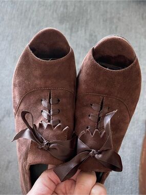 Women’s size 12 Brown Suede Lace-Up Peep-Toe Shoes